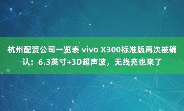 杭州配资公司一览表 vivo X300标准版再次被确认：6.3英寸+3D超声波，无线充也来了